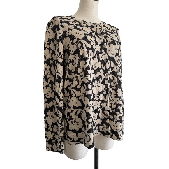 Charter Club Cardigan Sweater Black & Tan Floral Metallic Woman 2X - Picture 9 of 13